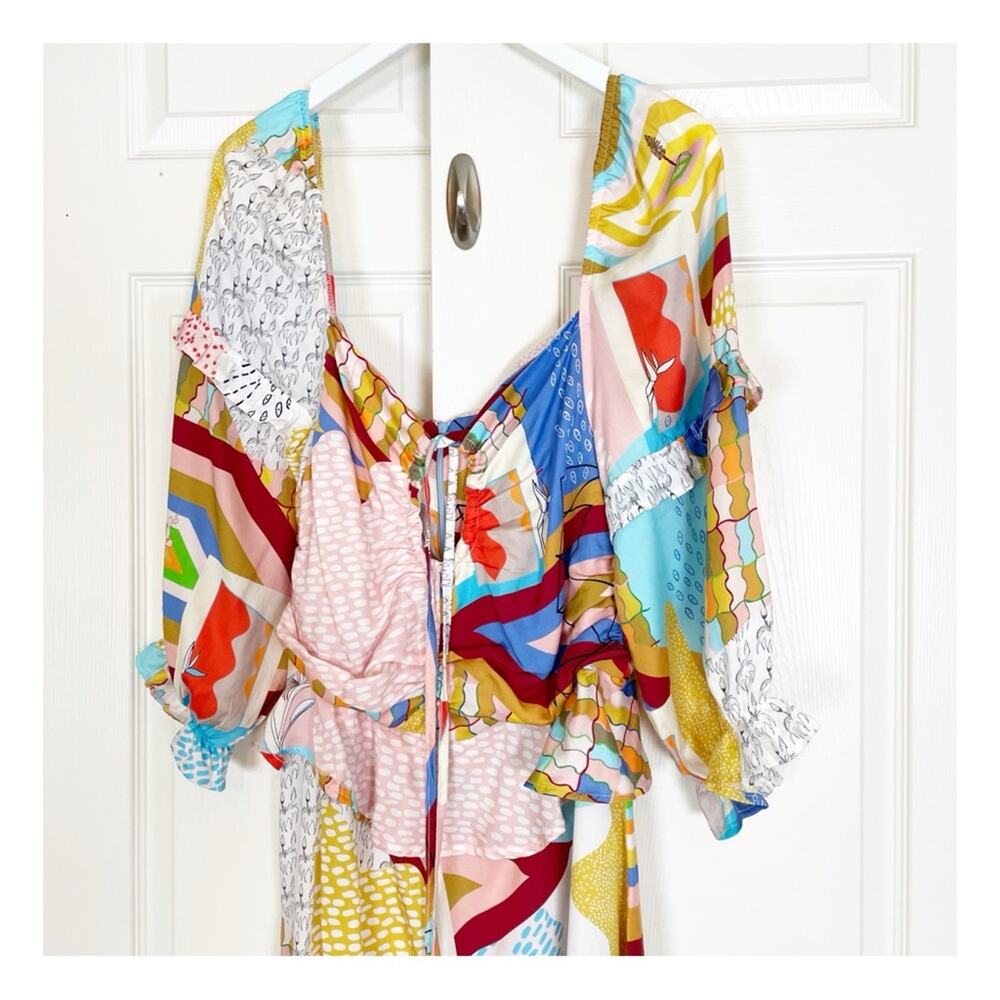 Anthropologie x Asha Eleven Soma Portals Colorful Geo Print Maxi Dress NWT Sz L - Picture 3 of 12
